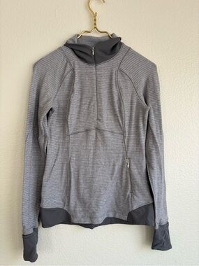 lululemon athletica Gray Striped Half-Zip Pullover with Thumbhole Cuffs sweater